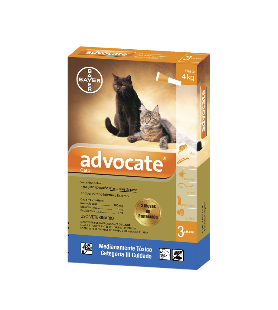 ADVOCATE GATOS  4 KG * 3 PIPETAS * 0.4 ML