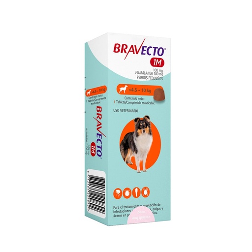 [4085] BRAVECTO 100 MG TAB 4.5 A 10 KG NARANJA PERROS PEQ ( 37 DIAS)  