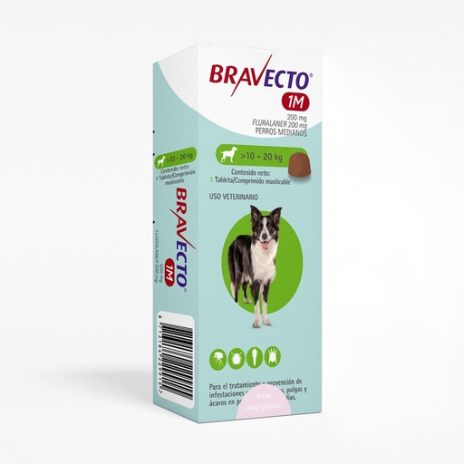 [4086] BRAVECTO 200 MG TAB 10 A 20 KG  VERDE PERRO MEDIANO (37 DIAS)  