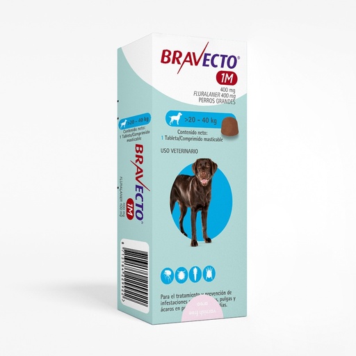 [4087] BRAVECTO 400 MG TAB 20 A 40 KG  AZUL PERRO GRANDE ( 37 DIAS) 